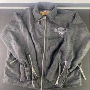 Harley Davidson Black Jacket Mens Small Nylon Embroidered Logo Made In USA